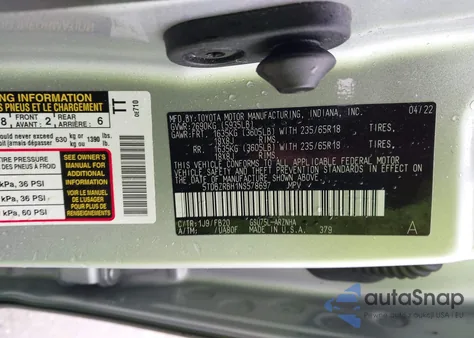 2022 Toyota Highlander Le z USA, uszkodzony, nr VIN 5TDBZRBH1NS578697